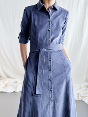 A-line denim blue needlecord dress Bonnie | Dress | Sustainable clothing | OffOn clothing