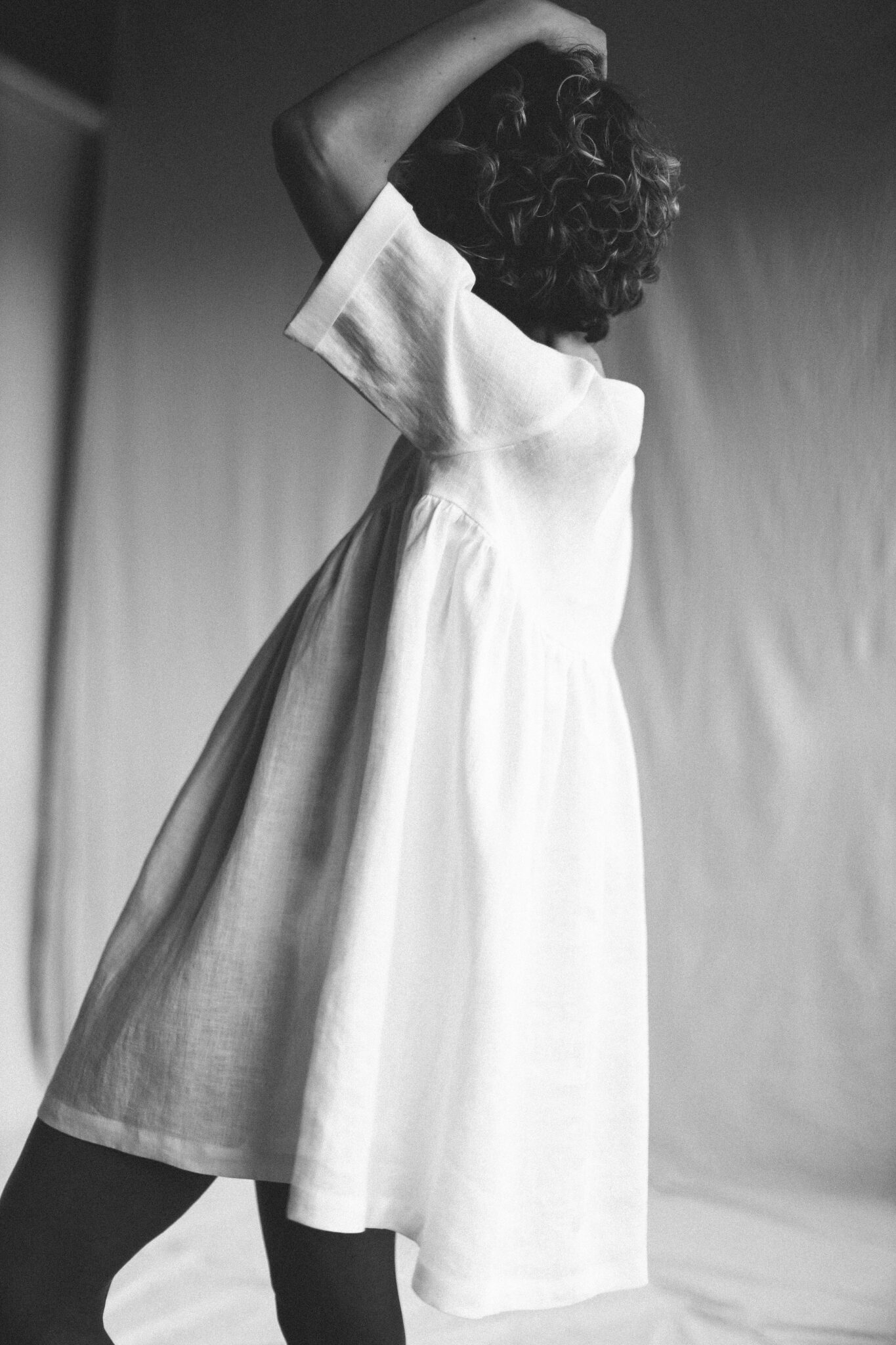 White linen smock mini dress CECILE – OffOn