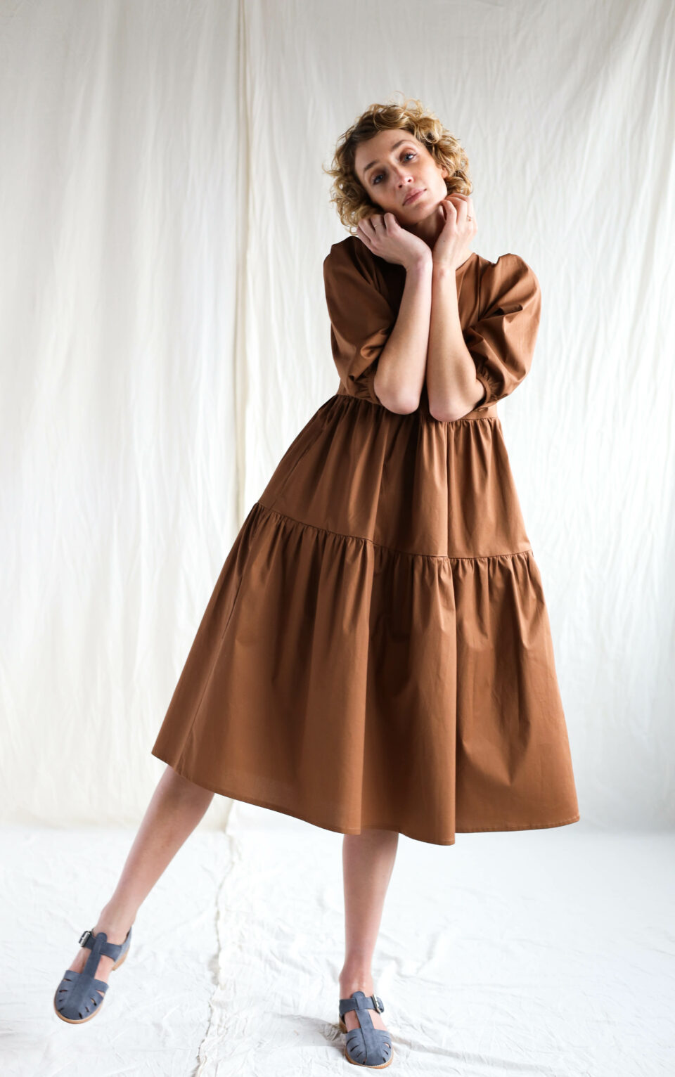 Puff sleeve tiered cotton dress JULIETTE | Dress | Sustainable clothing | OffOn clothing