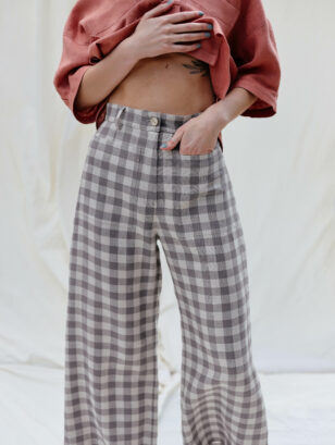 Checkered linen high waist culottes | Trousers | Sustainable clothing | OffOn clothing