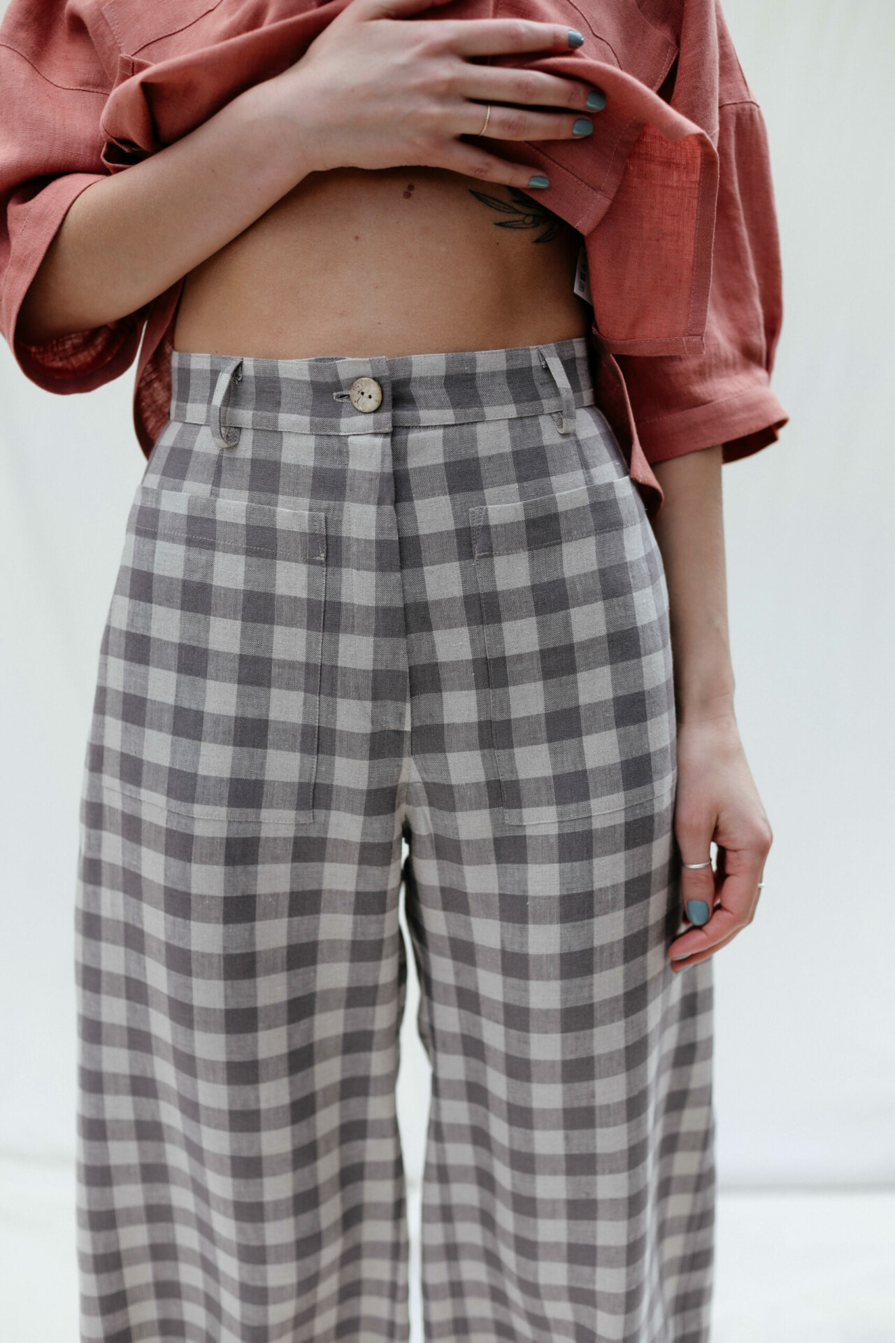 Checkered linen high waist culottes – OffOn