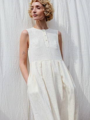 Sleeveless pleated skirt linen dress JUNE | Dress | Sustainable clothing | OffOn clothing