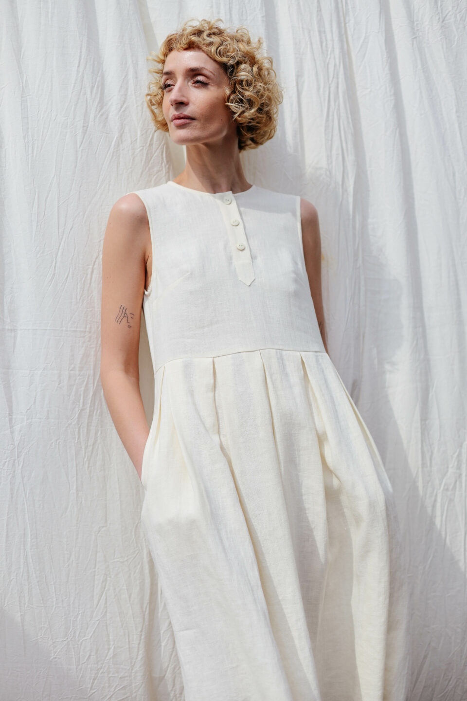 Sleeveless pleated skirt linen dress JUNE | Dress | Sustainable clothing | OffOn clothing