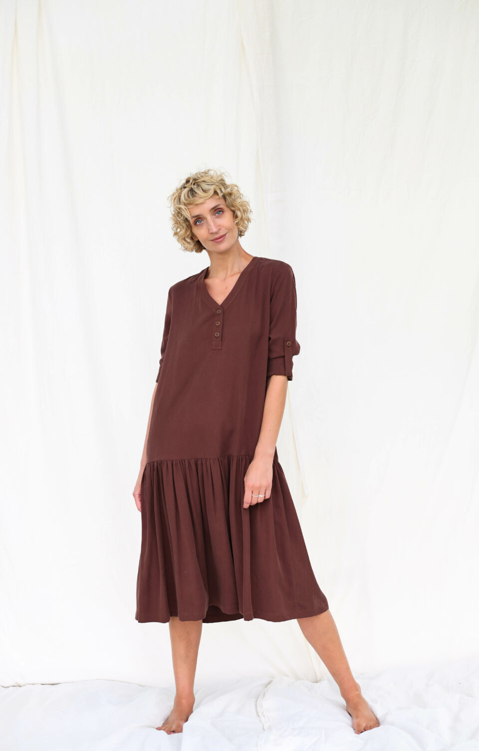 Loose V-neckline drop waist dress MYLENE | Dress | Sustainable clothing | OffOn clothing