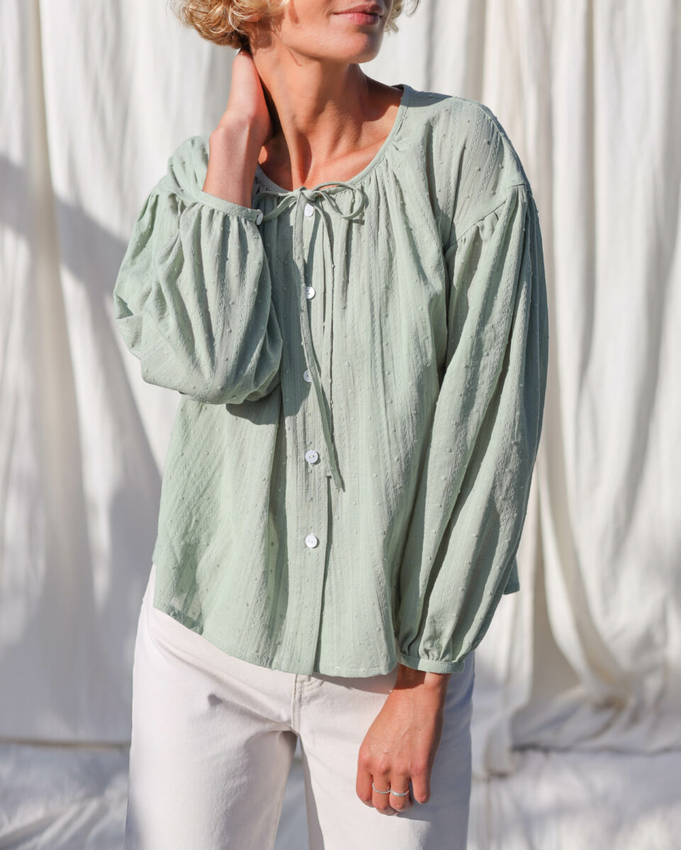 Sage green plumettis cotton blouse