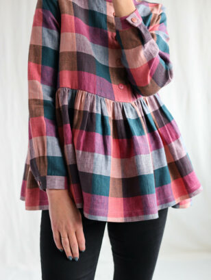 Checkered peplum blouse | Top | Multicolored Checks | Sustainable clothing | OffOn clothing