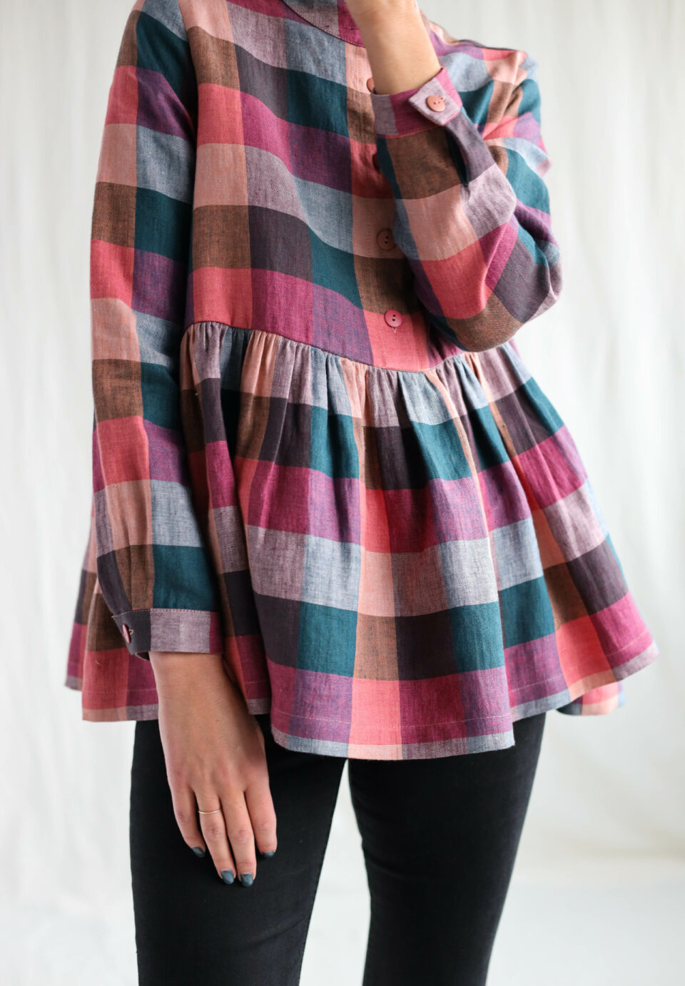 Checkered peplum blouse | Top | Multicolored Checks | Sustainable clothing | OffOn clothing