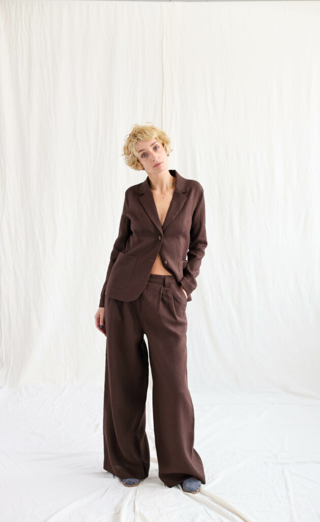 Fitted silhouette linen blazer and palazzo suit | Suit | Almost Apricot | Sustainable clothing | OffOn clothing 