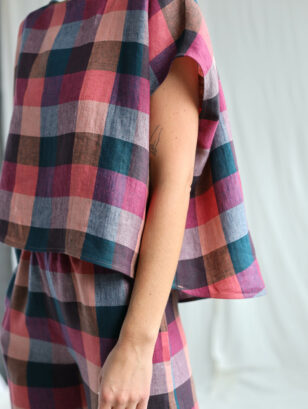 Checkered linen oversized top | Top | Multicolored Checks | Sustainable clothing | OffOn clothing