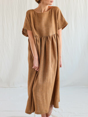 Oversize linen dress in stripes | Dress | Honey Ginger Stripes | Sustainable clothing | OffOn clothing