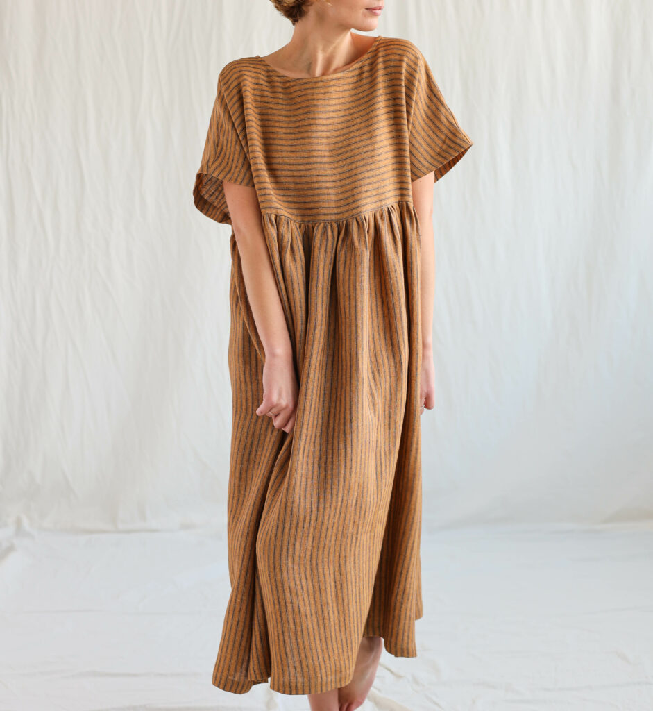 Oversize linen dress in stripes | Dress | Honey Ginger Stripes | Sustainable clothing | OffOn clothing