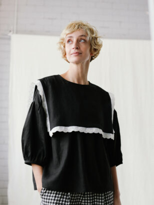 Oversized large collar black linen blouse | Top | Black | Sustainable clothing |
