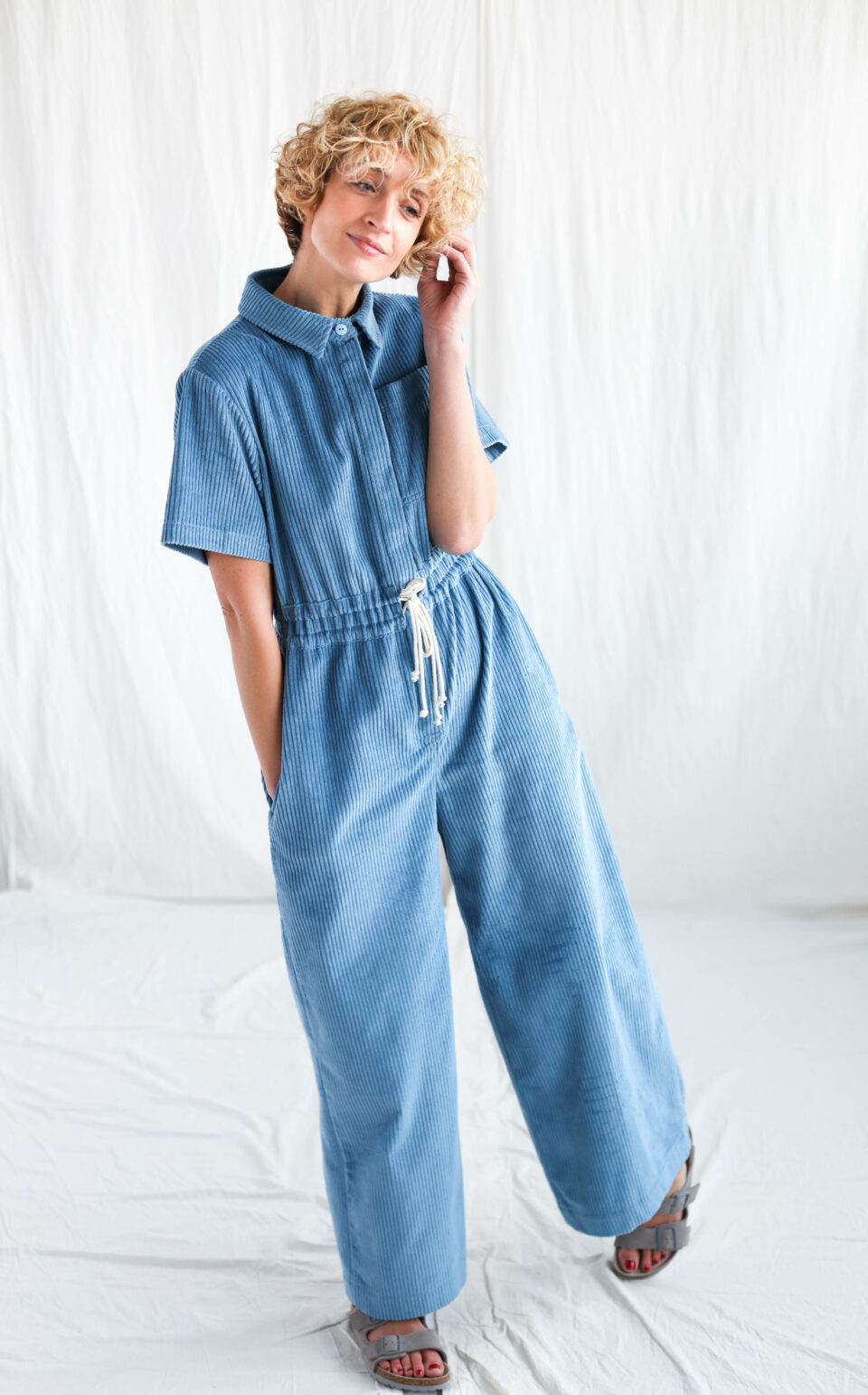 Loose fit 6 wale light blue cord jumpsuit | Jumpsuit | Light blue | Sustainable clothing | OffOn clothing