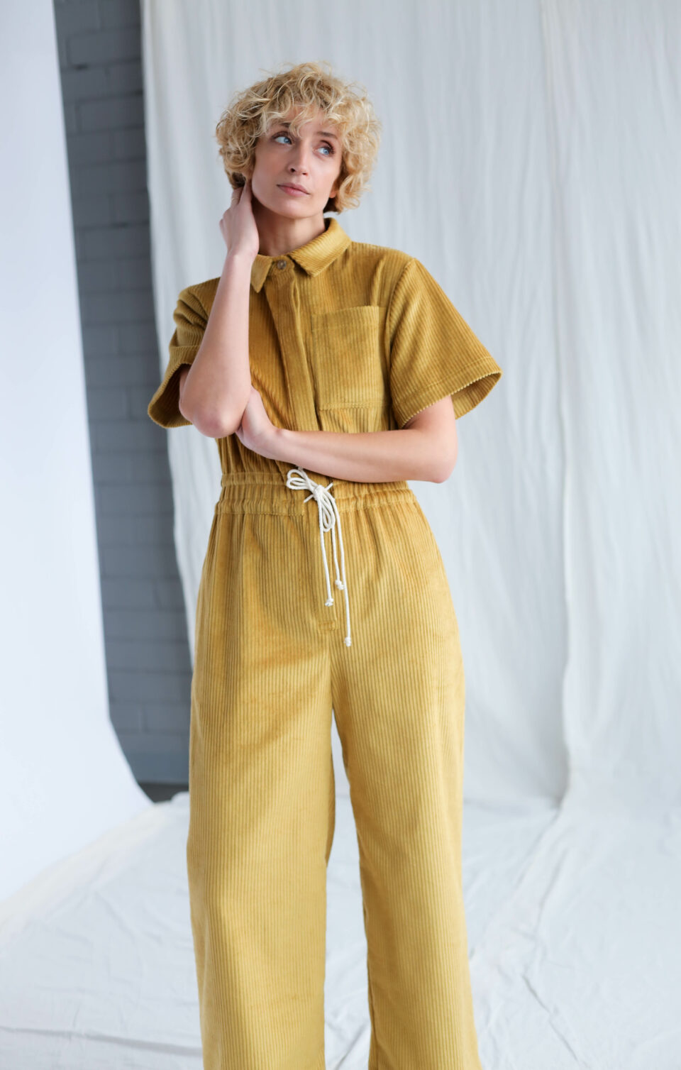 Loose fit 6 wale curry cord jumpsuit | Jumpsuit | Curry | Sustainable clothing | OffOn clothing