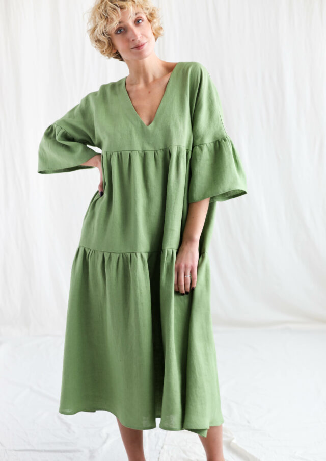 Foliage linen tiered dress ADELE – OffOn