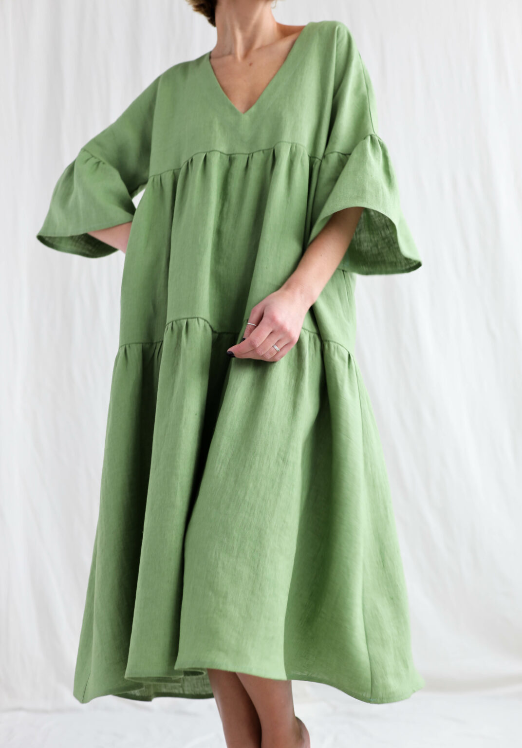 Foliage linen tiered dress ADELE – OffOn