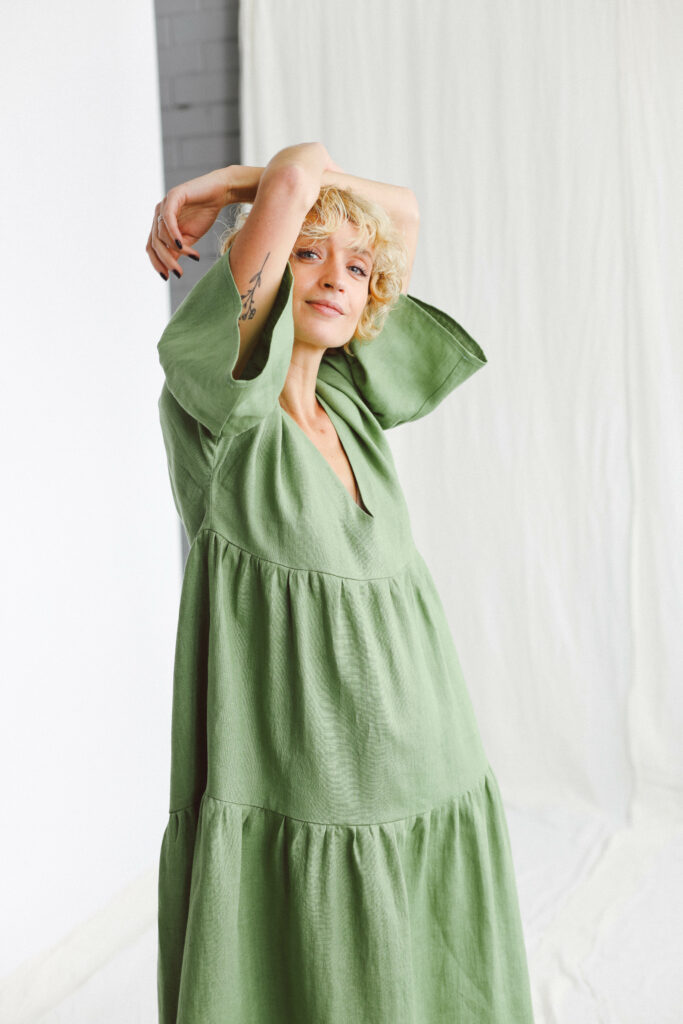 Foliage linen tiered dress | Dress | Foliage | Sustainable clothing | OffOn clothing