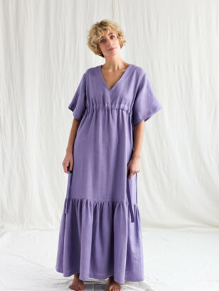 Lavender linen maxi dress with adjustable waist ties | Dress | Lavender | Sustainable clothing | OffOn clothing