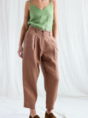 Boxy hazel linen tapered leg trousers | Trousers | Hazel | Sustainable clothing | OffOn clothing