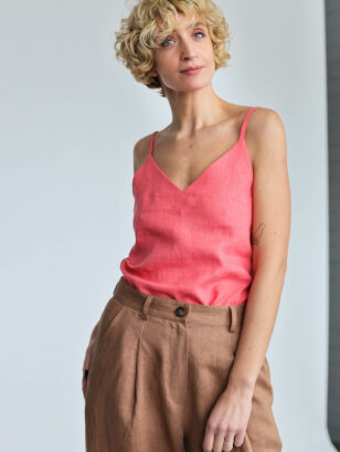 Coral linen loose fit slip top | Tops | Coral | Sustainable clothing | OffOn clothing