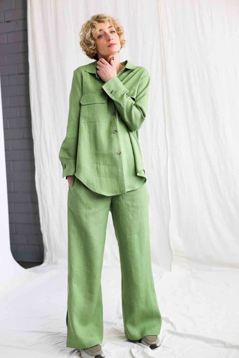 Linen oversized shirt and elasticated waist pants suit | Suit | Foliage | Sustainable clothing | OffOn clothing