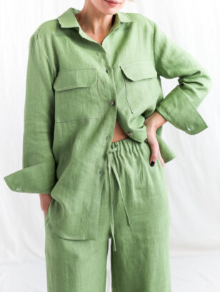 Oversize foliage linen long sleeve shirt | Top | Foliage | Sustainable clothing | OffOn clothing