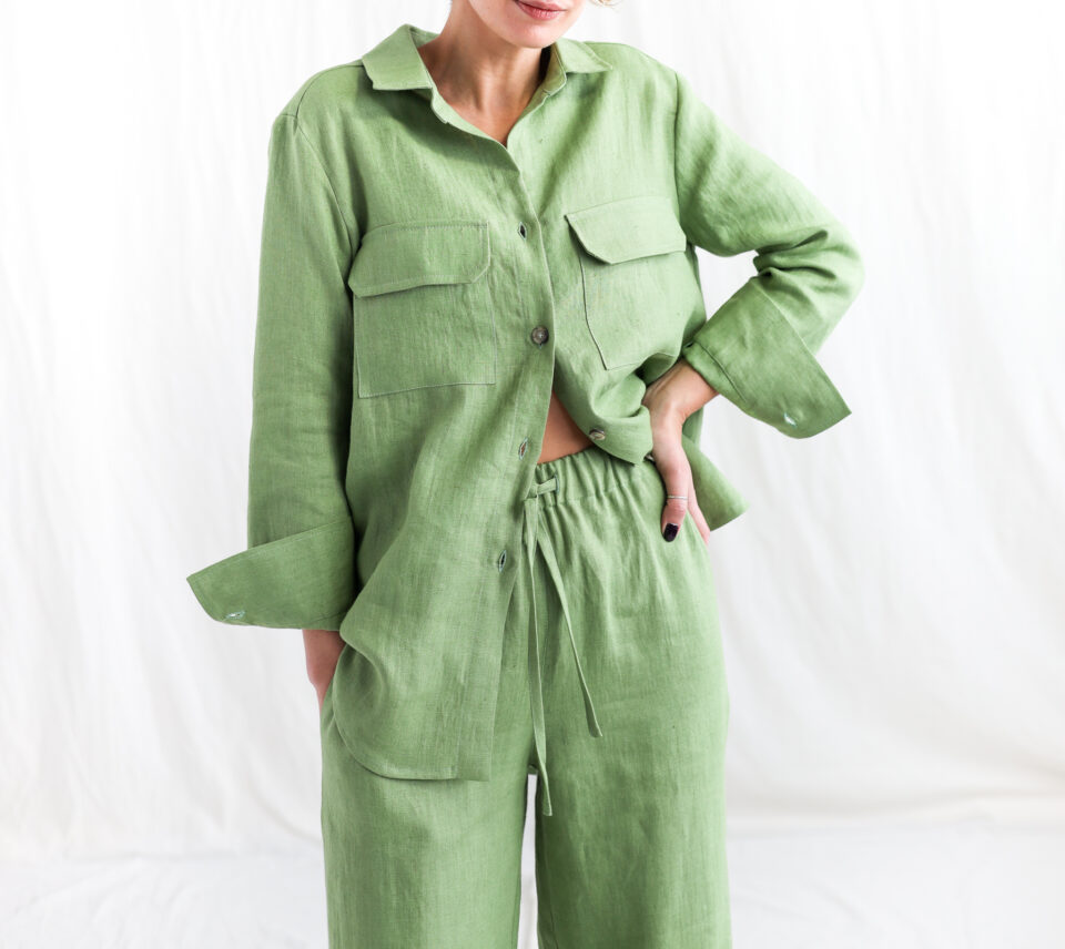 Oversize foliage linen long sleeve shirt | Top | Foliage | Sustainable clothing | OffOn clothing