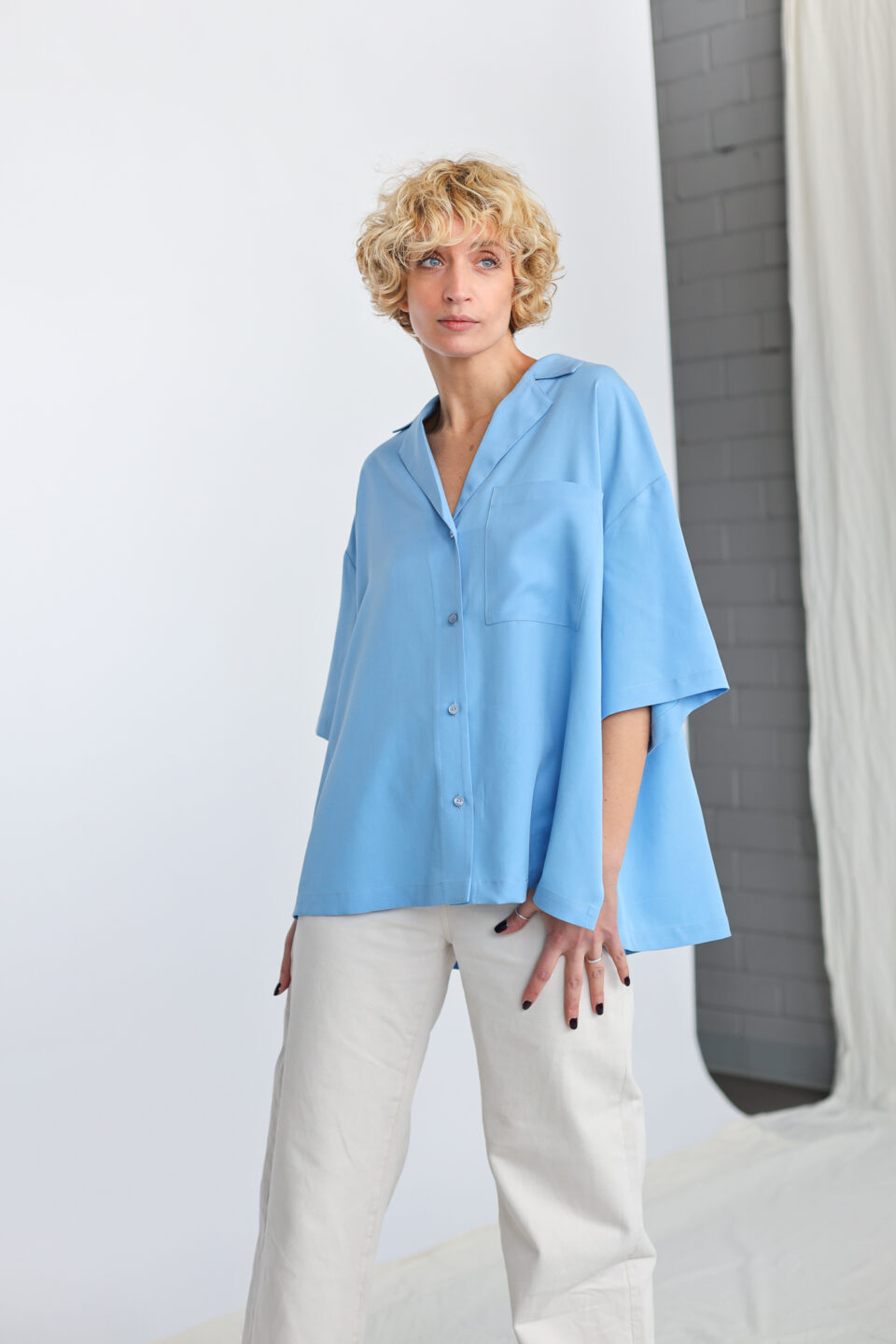 Oversize light blue tencel shirt | Top | Sustainable clothing | OFFON Clothing