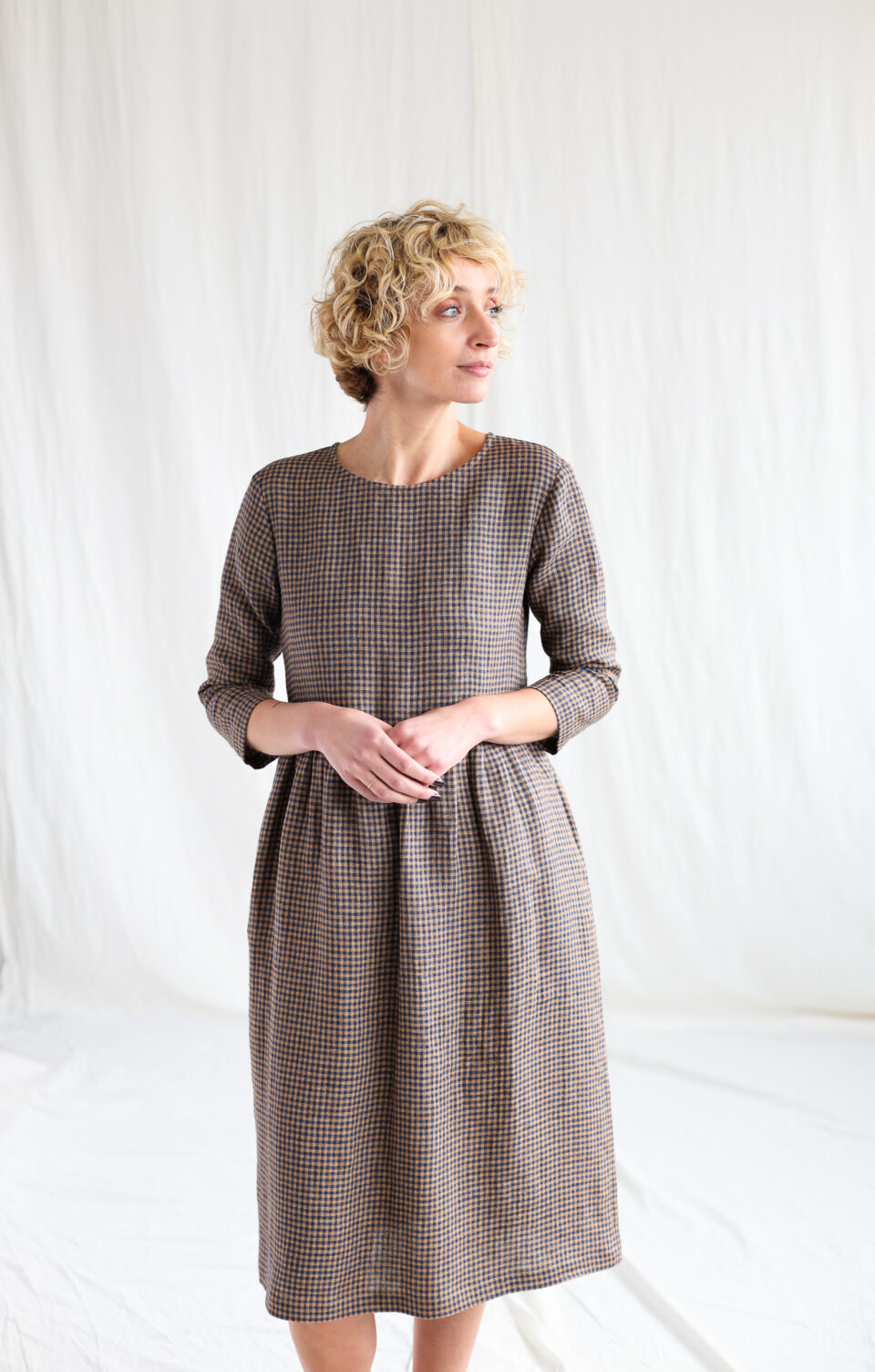 Gingham linen loose fit dress | Dress | Sustainable clothing | OFFON Clothing