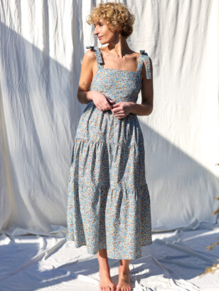 Tie-strap floral Piccadilly poplin cotton summer dress | Dress | Sustainable clothing | OffOn clothing