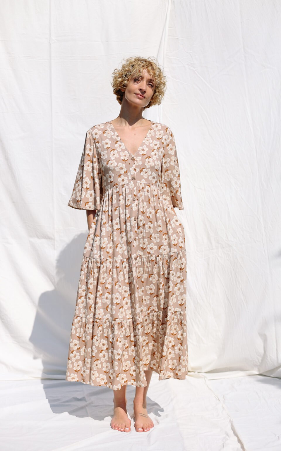 Bell sleeve flower print summer dress PETRA | Dress | Sustainable clothing | OffOn clothing