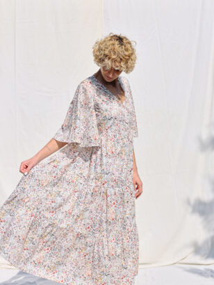 A-line summer floral silky cotton dress PETRA | Dress | Sustainable clothing | OffOn clothing
