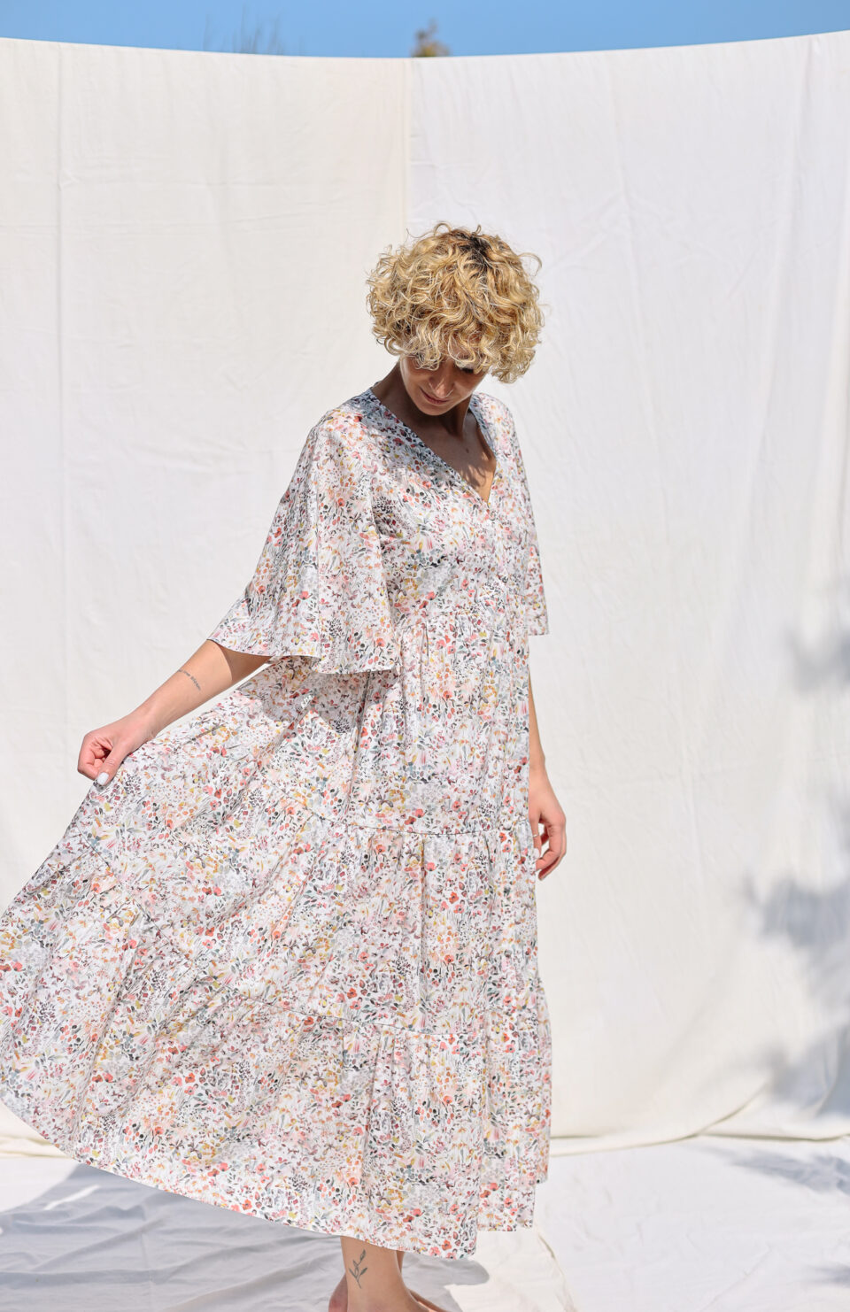 A-line summer floral silky cotton dress PETRA | Dress | Sustainable clothing | OffOn clothing