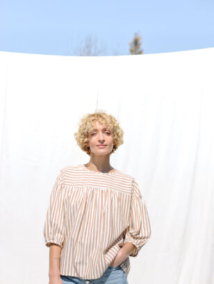 Dropped shoulders striped organic cotton blouse LIA | Top | Sustainable clothing | OffOn clothing