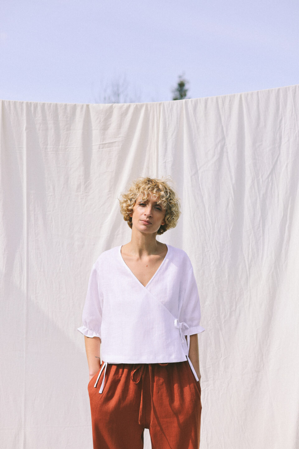 Loose linen wrap blouse AGATE | Top | Sustainable clothing | OffOn clothing