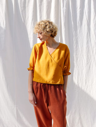 Linen cropped wrap blouse AGATE | Top | Sustainable clothing | OffOn clothing