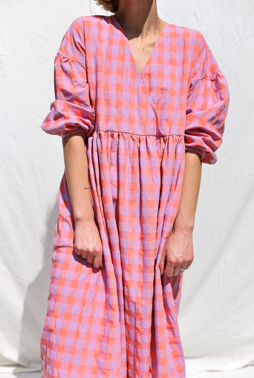 Seersucker checks dropped shoulders dress | Dress | Sustainable clothing | OffOn clothing