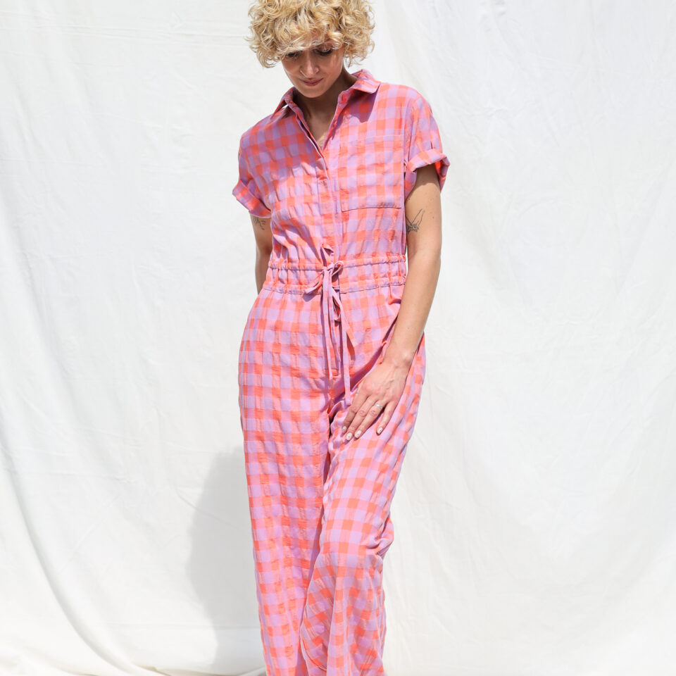 Seersucker checks short sleeved summer jumpsuit LENNY | Jumpsuit | Sustainable clothing | OffOn clothing