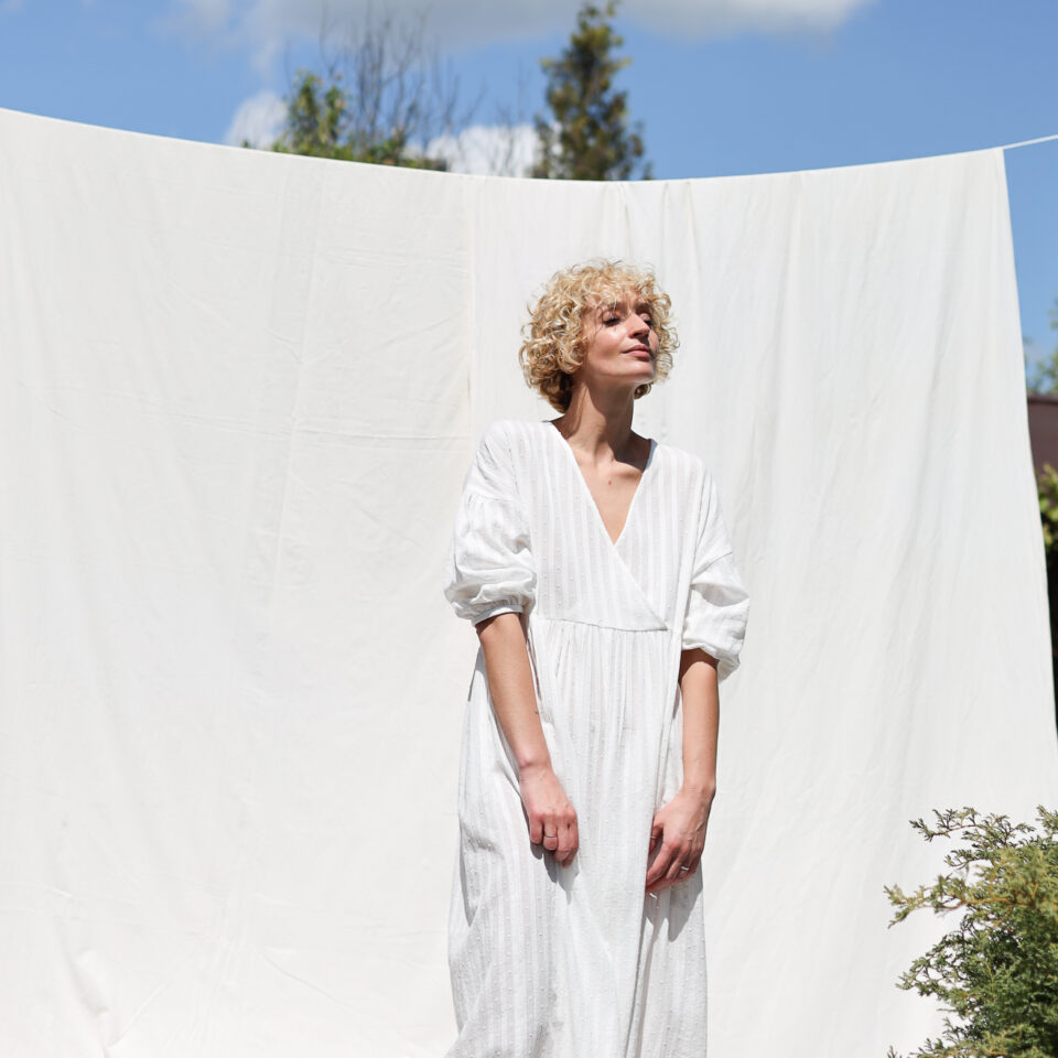 White plumetis cotton sundress | Dress | Sustainable clothing | OffOn clothing