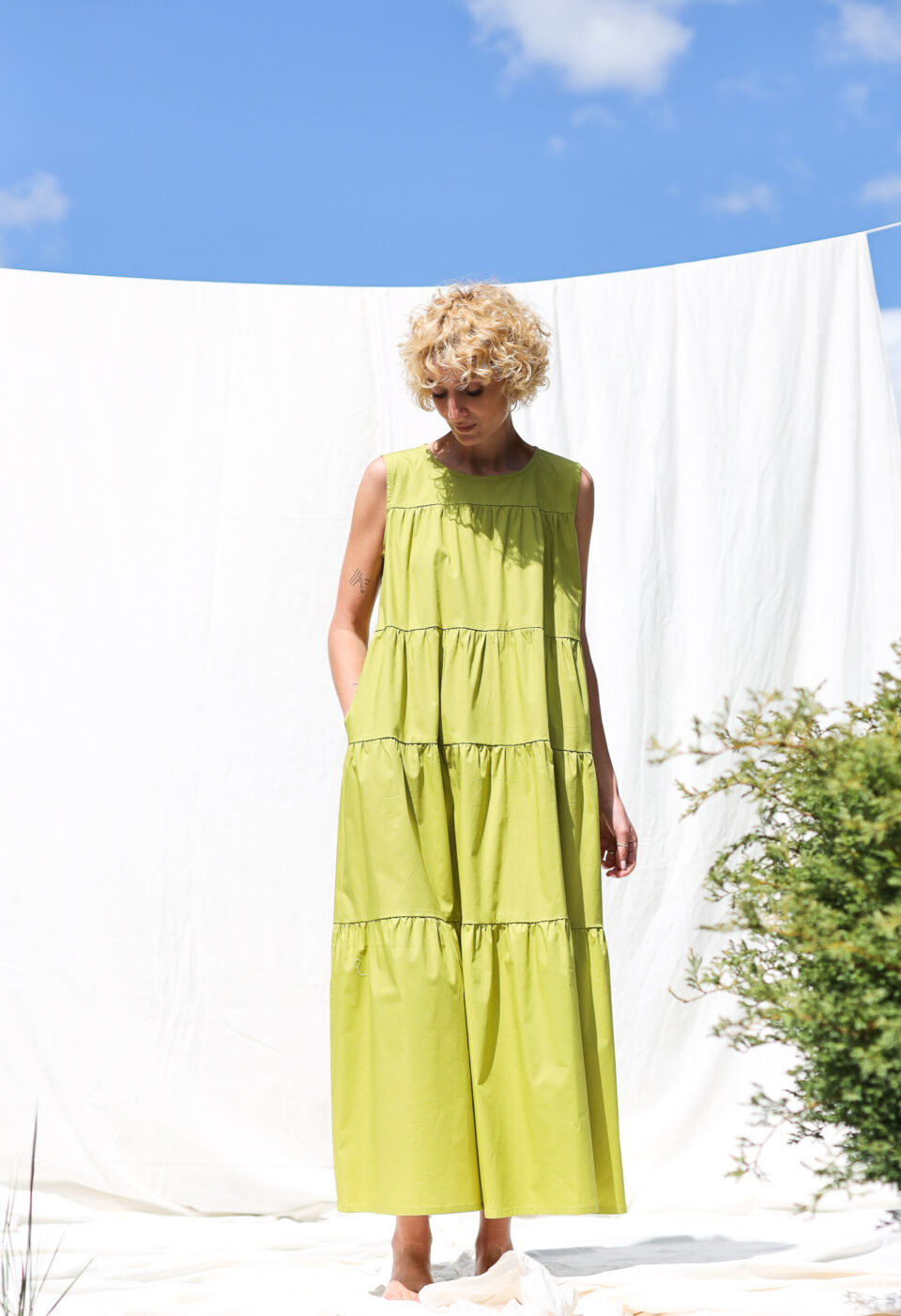 Sleveless tiered Maxi cotton dress JULIE | Dress | Sustainable clothing | OffOn clothing