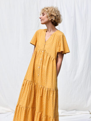 Tiered honey floral organic cotton dress GINA | Dress | Sustainable clothing | OffOn clothing