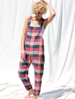 Linen dungaree in multicolored checks | Jumpsuits | Sustainable clothing | OffOn clothing