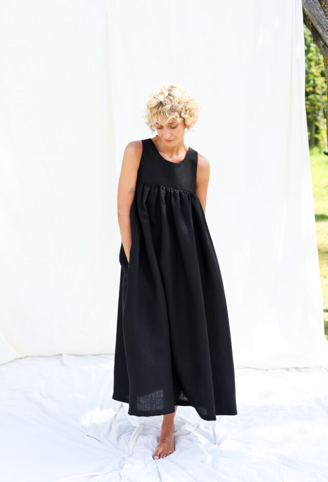 Black linen sleeveless Maxi dress LILOU – OffOn