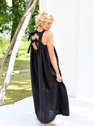 Black linen sleeveless Maxi dress LILOU | Dress | Sustainable clothing | OffOn clothing