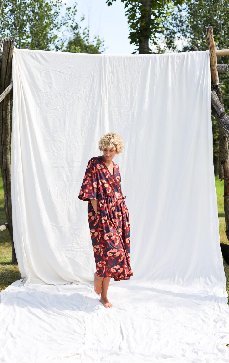 Loose floral wrap dress BUTTERFIELD POPPY | Dress | Sustainable clothing | OffOn clothing