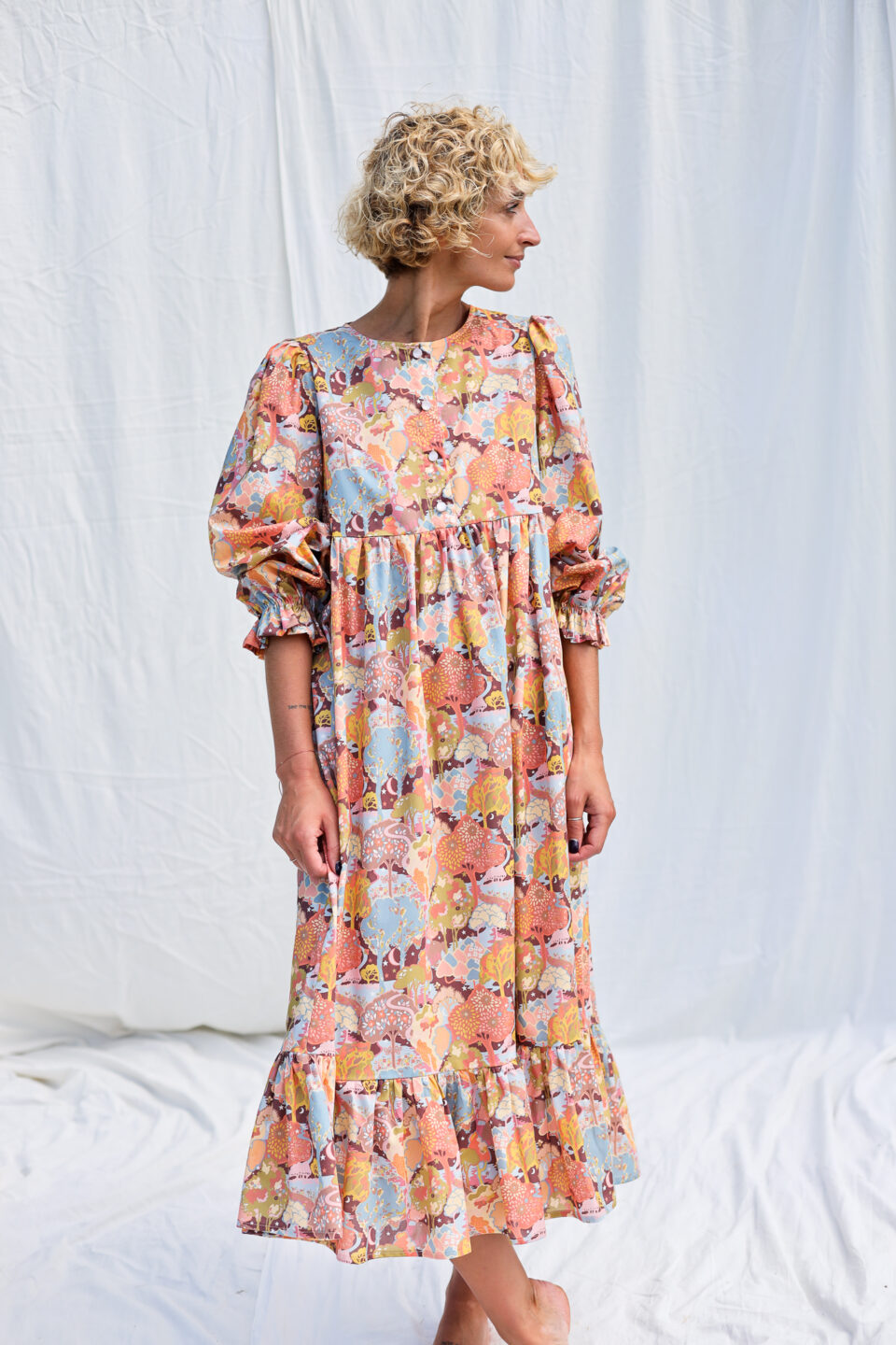 Floral high waisted long sleeve dress ARBORETUM VALLEY | Dress | Sustainable clothing | OffOn clothing