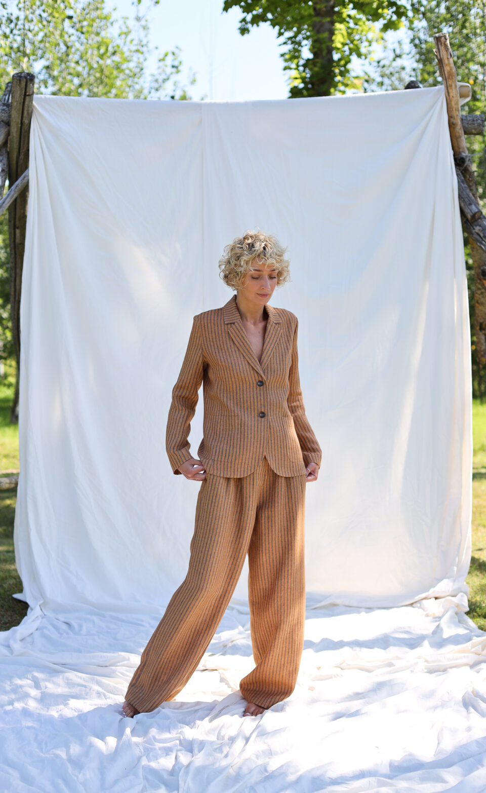 Elegant striped linen two pieces suit | Women Suits | Sustainable clothing | OffOn clothing
