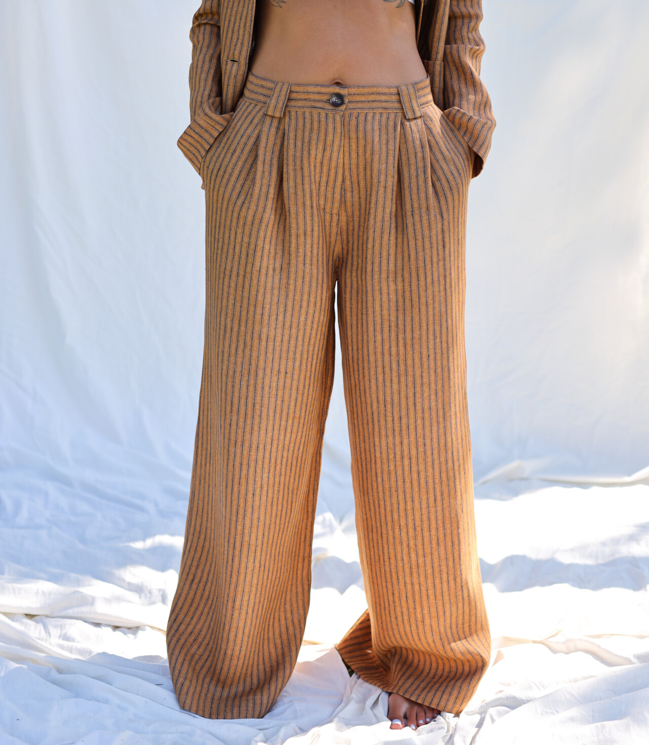 Pleated striped linen palazzo trousers – OffOn