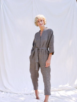 Gingham linen relaxed fit jumpsuit | Jumpsuits | Sustainable clothing | OffOn clothing