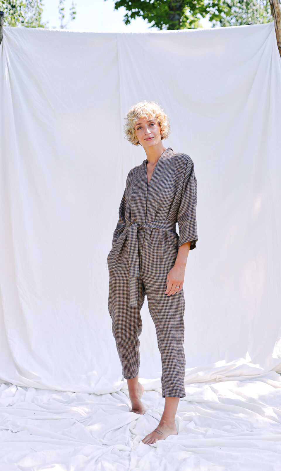 Gingham linen relaxed fit jumpsuit | Jumpsuits | Sustainable clothing | OffOn clothing